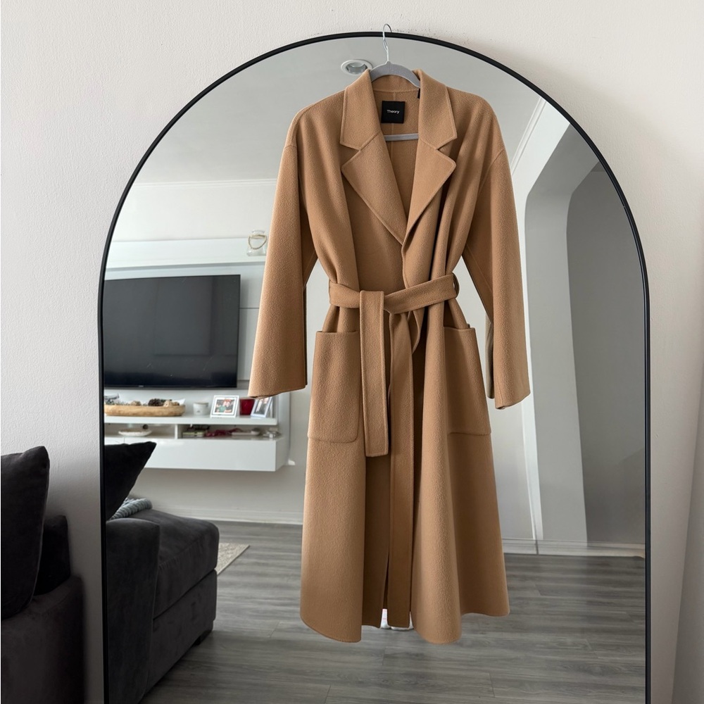Theory Double Face Wool-Cashmere Tan Belted Coat